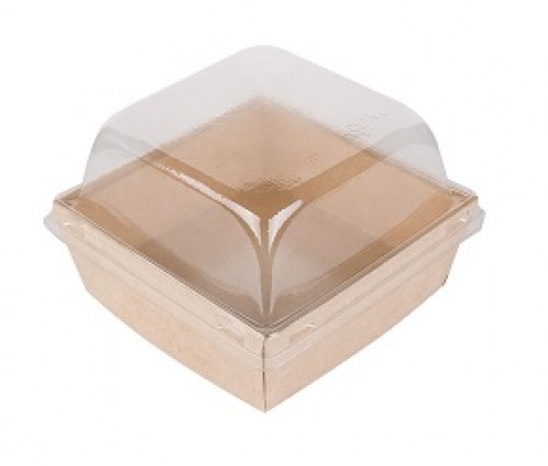 Prizma Salad Box + Tranparent Lid (Χάρτινο Σκεύος Kraft τετράγωνο με διάφανο καπάκι Pet)