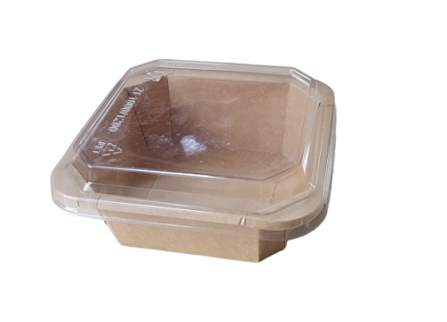 Petra Square Container Kraft Bowl + Pet Lid  (Τετράγωνο Χάρτινο Σκεύος Kraft με διάφανο καπάκι Pet)
