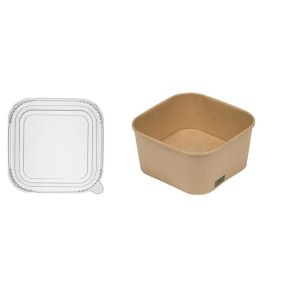 Square Box 1000 with Transparent Flat Pet Lid (Χάρτινο σκεύος Kraft με διάφανο καπάκι Pet ίσιο)