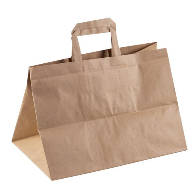 Flat Handle Paper Kraft Bags 35x23x25 (Χάρτινη Τσάντα Kraft με Πλακέ Χεράκι, Πιέτα  & Πάτο)