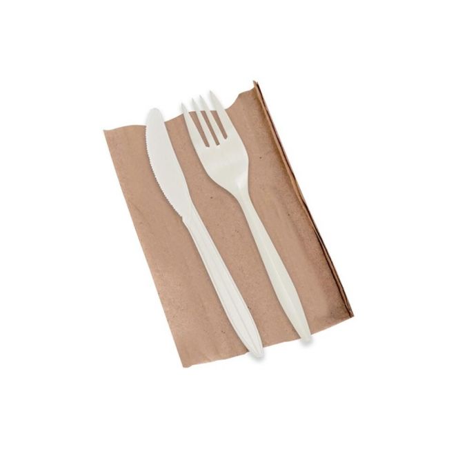 Corn Starch Cutlery Set 2 Pcs in PP Pack (Κουβέρ Φαγητού από Καλαμπόκι σε Συσκευασία Σελοφάν 1/1)