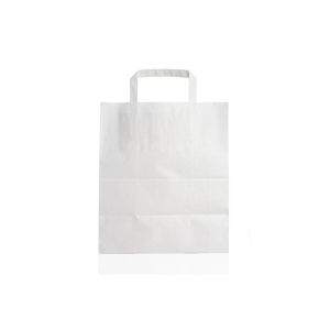 Flat Handle Paper White Bags 32x21x33 (Χάρτινη Τσάντα Λευκή με Πλακέ Χεράκι, Πιέτα  & Πάτο)