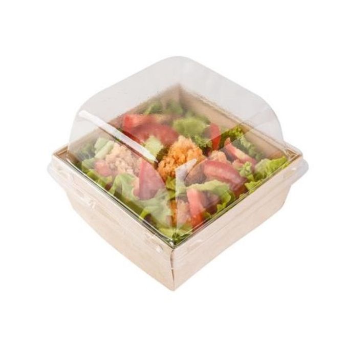 Smart Pack 900 with Transparent Flat Lid (Χάρτινο σκεύος Kraft τετράγωνο με διάφανο καπάκι Pet Ίσιο)