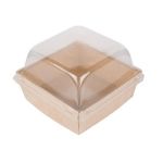 Smart Pack 900 with Transparent Flat Lid (Χάρτινο σκεύος Kraft τετράγωνο με διάφανο καπάκι Pet Ίσιο)