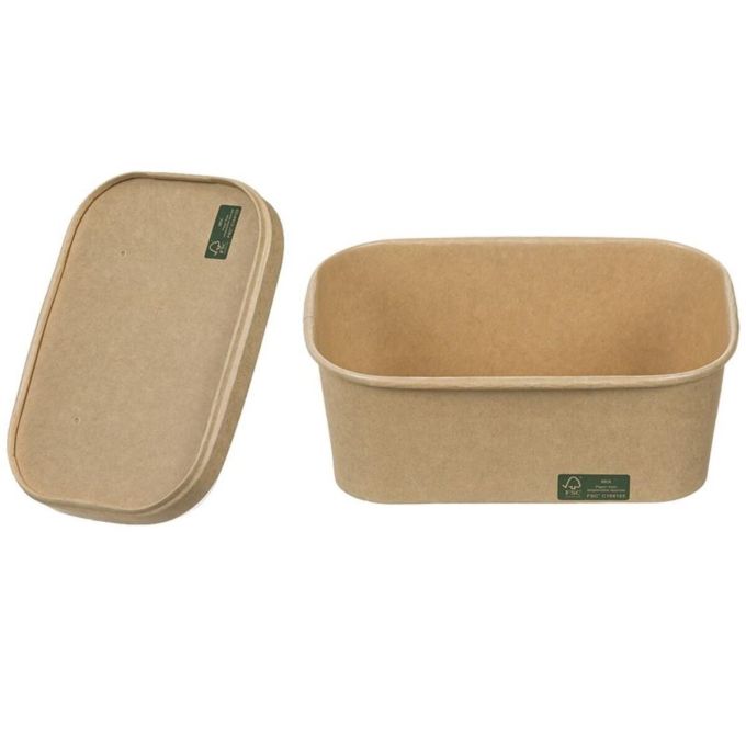 Rectangular 750 Lunch Box Full Kraft Paper with Flat Paper Lid (Χάρτινο σκεύος Kraft παραλληλόγραμμο με χάρτινο καπάκι Kraft ίσιο)