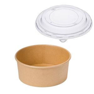 Rcont 750 Salad Box with Transparent Flat Pet Lid (Χάρτινο σκεύος Kraft στρογγυλό με διάφανο καπάκι Pet ίσιο)