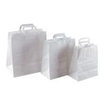 Flat Handle Paper White Bags 18x8x22 (Χάρτινη Τσάντα Λευκή με Πλακέ Χεράκι, Πιέτα  & Πάτο)