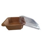 Petra Square Kraft Container 1200 with Flat Pet Lid  (Χάρτινο σκεύος Kraft τετράγωνο με διάφανο καπάκι Pet ίσιο)