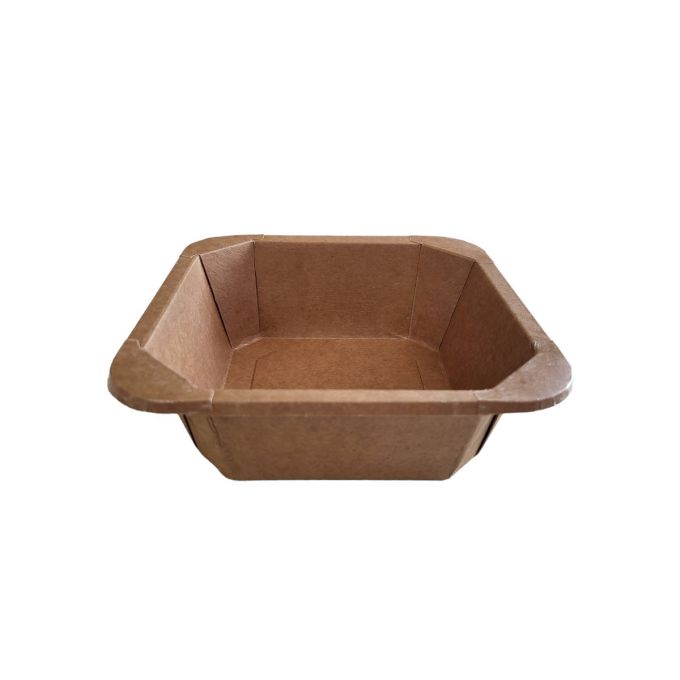 Petra Square Kraft Container 1200 with Flat Pet Lid  (Χάρτινο σκεύος Kraft τετράγωνο με διάφανο καπάκι Pet ίσιο)