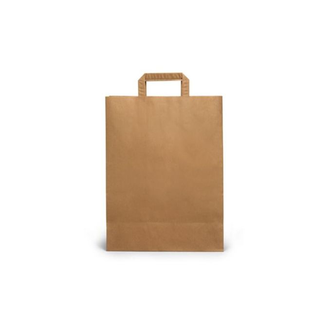 Flat Handle Paper Kraft Bags 26x14x30 (Χάρτινη Τσάντα Kraft με Πλακέ Χεράκι, Πιέτα  & Πάτο)