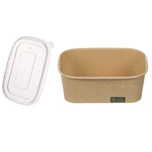 Rectangular 750 Lunch Box Economy with Flat PP Lid  (Χάρτινο σκεύος Kraft παραλληλόγραμμο με καπάκι PP ίσιο)