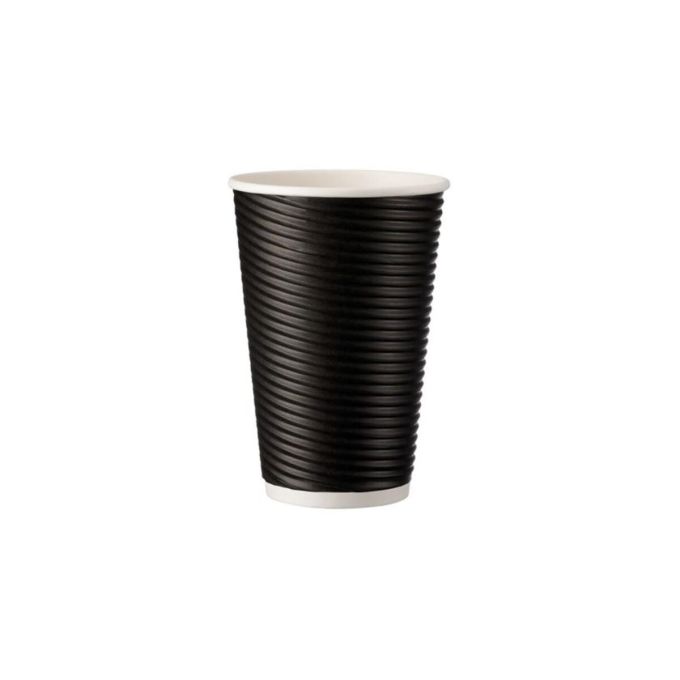 Ripple Paper Cup Black 16 oz (Χάρτινα ποτήρια γκοφρέ μαύρα)