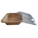 Petra Square Kraft Container 1000 with Flat Pet Lid  (Χάρτινο σκεύος Kraft τετράγωνο με διάφανο καπάκι Pet ίσιο)