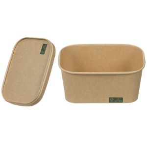 Rectangular 1000 Lunch Box Full Kraft Paper with Flat Paper Lid (Χάρτινο σκεύος Kraft παραλληλόγραμμο με χάρτινο καπάκι Kraft ίσιο)