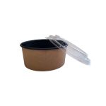 Rcont 1100 Salad Box "Black Edition" with Transparent Flat Pet Lid (Χάρτινο σκεύος Kraft στρογγυλό με διάφανο καπάκι Pet ίσιο)