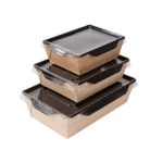 Opsalad Box 900 "Black Edition" with Transparent Flat Pet Lid (Χάρτινο σκεύος Kraft με εσωτερική μαύρη επένδυση & με διάφανο καπάκι Pet ίσιο)