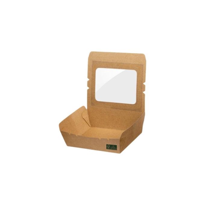 Salad Box 1200 "Pure Kraft" with Single Window (Χάρτινο σκεύος Kraft με παράθυρο στο καπάκι)