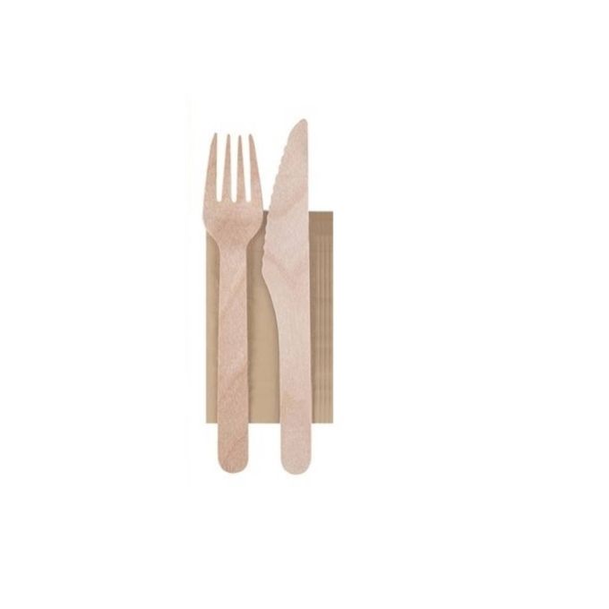 Wooden Cutlery Set 2 Pcs in Paper Pack (Ξύλινο Κουβέρ Φαγητού 2 Τμχ. σε Χάρτινη Συσκευασία 1/1)