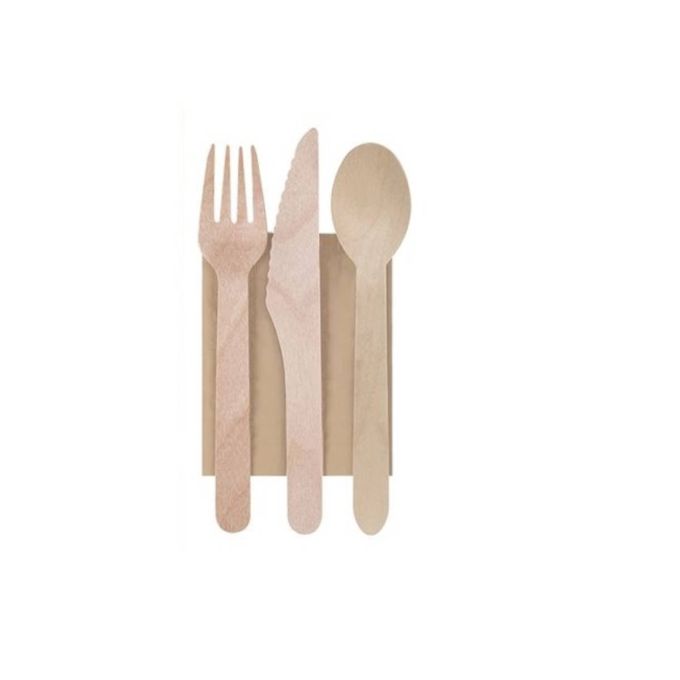 Wooden Cutlery Set 3 Pcs in Paper Pack (Ξύλινο Κουβέρ Φαγητού 3 Τμχ. σε Χάρτινη Συσκευασία 1/1)