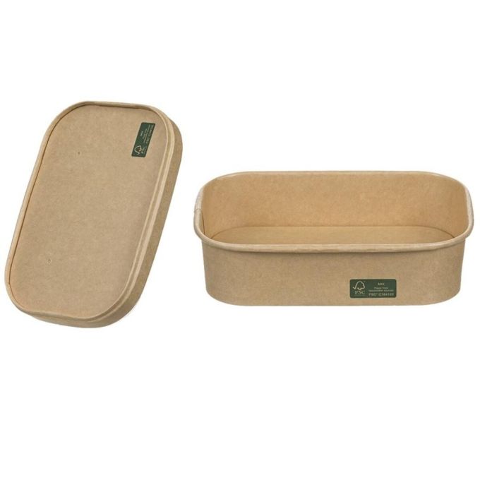 Rectangular 500 Lunch Box Full Kraft Paper with Flat Paper Lid (Χάρτινο σκεύος Kraft παραλληλόγραμμο με χάρτινο καπάκι Kraft ίσιο)