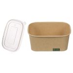 Rectangular 1000 Lunch Box Economy with Flat PET Lid (Χάρτινο σκεύος Kraft παραλληλόγραμμο με καπάκι Pet ίσιο)