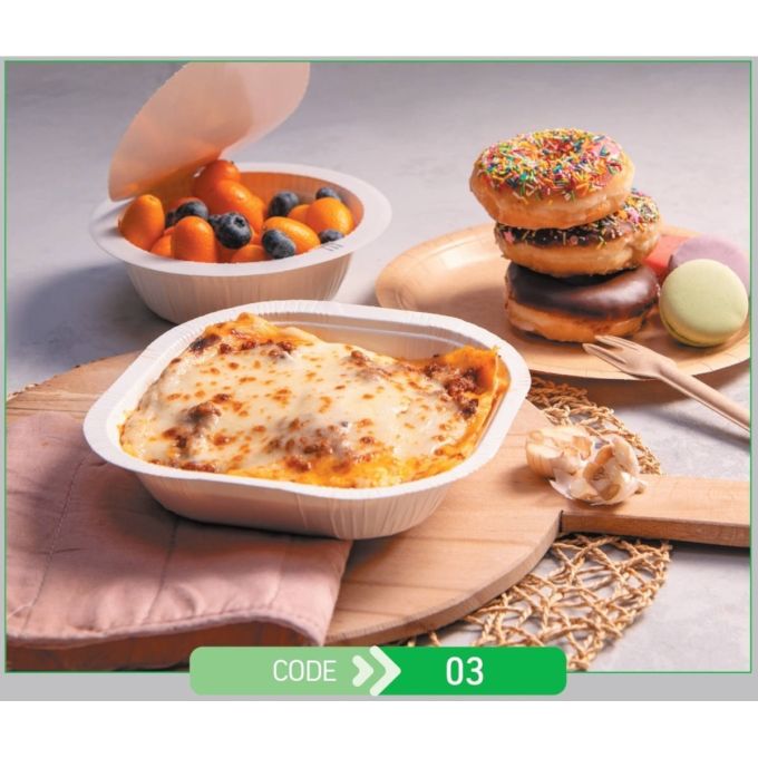 Lunch Press Tray Square No.03 + Paper Lid (Χάρτινο Τετράγωνο Σκεύος Φαγητού + Χάρτινο Καπάκι Σφράγισης)