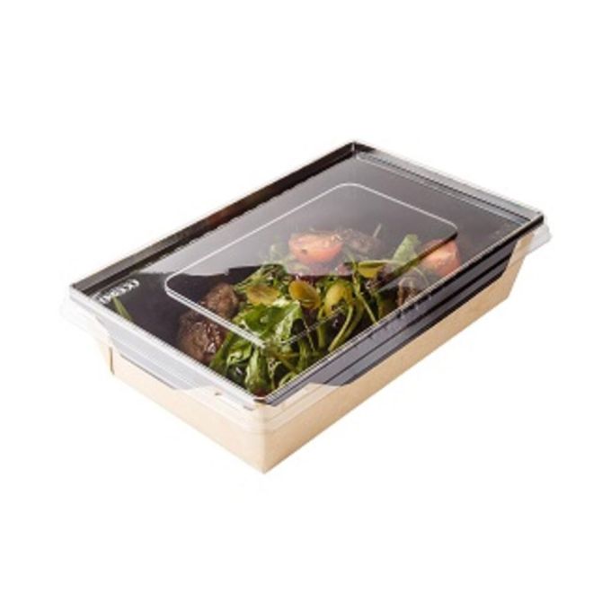 Opsalad Box 450 "Black Edition" with Transparent Flat Pet Lid (Χάρτινο σκεύος Kraft με εσωτερική μαύρη επένδυση & με διάφανο καπάκι Pet ίσιο)