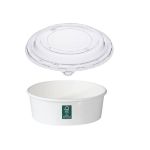 Rcont 500 White Salad Box Double PE & Transparent Flat Pet Lid (Χάρτινο σκεύος Λευκό στρογγυλό με διπλή πλαστικοποίηση & διάφανο καπάκι Pet ίσιο)