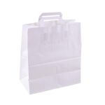 Flat Handle Paper White Bags 28x17x29 (Χάρτινη Τσάντα Kraft με Πλακέ Χεράκι, Πιέτα  & Πάτο)