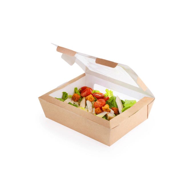 Salad Box 600 with Double Window (Χάρτινο σκεύος Kraft με διπλό παράθυρο)