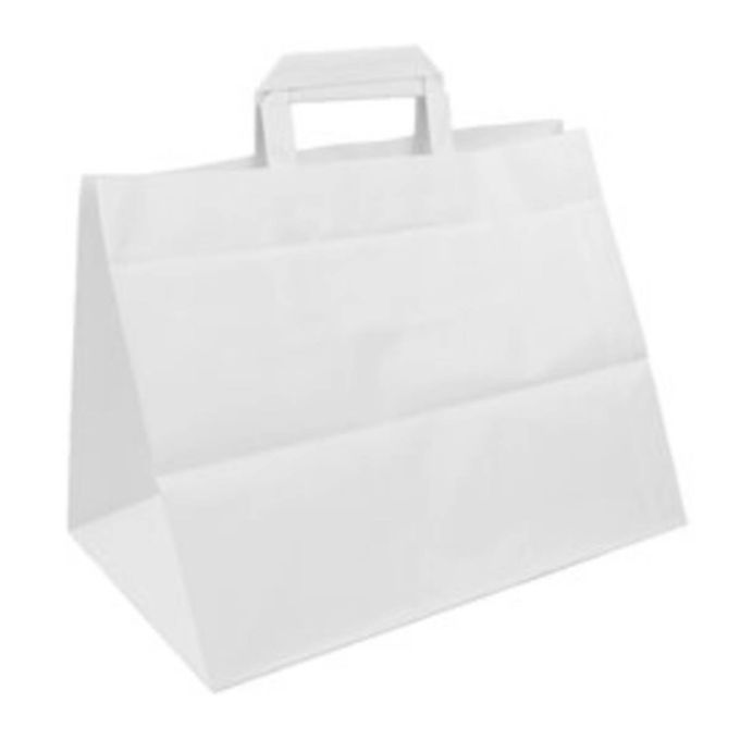 Flat Handle Paper White Bags 35x23x25 (Χάρτινη Τσάντα Kraft με Πλακέ Χεράκι, Πιέτα  & Πάτο)