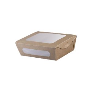 Salad Box 750 "Pure Kraft" with Double Window (Χάρτινο σκεύος Kraft με διπλό παράθυρο)