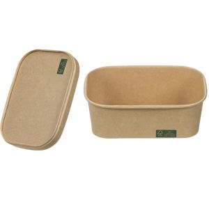 Rectangular 650 Lunch Box Full Kraft Paper with Flat Paper Lid (Χάρτινο σκεύος Kraft παραλληλόγραμμο με χάρτινο καπάκι Kraft ίσιο)