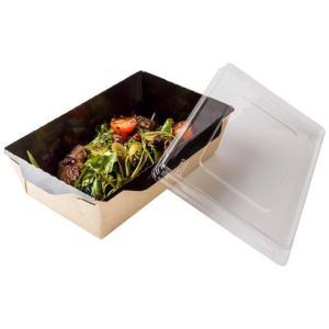 Opsalad Box 350 "Black Edition" with Transparent Flat Pet Lid (Χάρτινο σκεύος Kraft με εσωτερική μαύρη επένδυση & με διάφανο καπάκι Pet ίσιο)