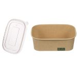 Rectangular 650 Lunch Box Economy with Flat Pet Lid (Χάρτινο σκεύος Kraft παραλληλόγραμμο με καπάκι Pet ίσιο)