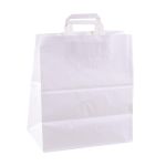 Flat Handle Paper White Bags 28x17x29 (Χάρτινη Τσάντα Kraft με Πλακέ Χεράκι, Πιέτα  & Πάτο)