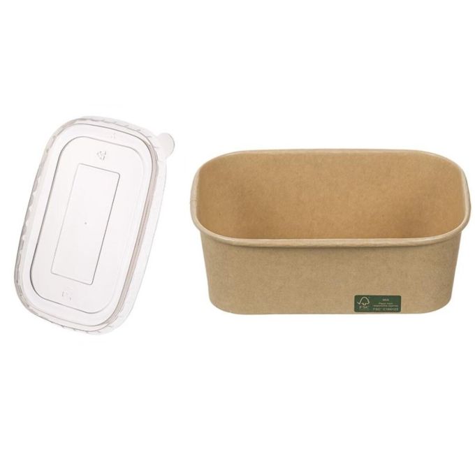 Rectangular 650 Lunch Box Economy with Flat PP Lid (Χάρτινο σκεύος Kraft παραλληλόγραμμο με καπάκι PP ίσιο)