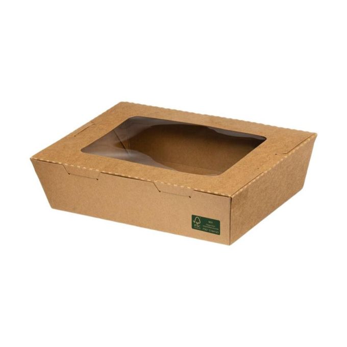 Salad Box 900 "Pure Kraft" with Single Window (Χάρτινο σκεύος Kraft με παράθυρο στο καπάκι)